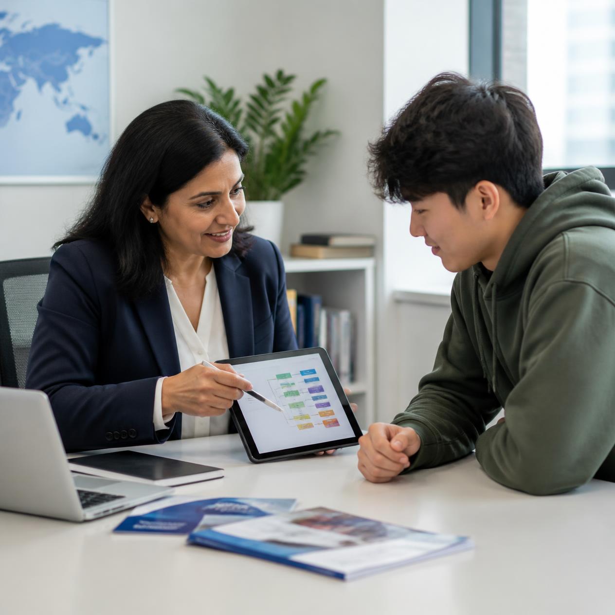 International student agent counsellor utilising graduate employability metrics to guide a student